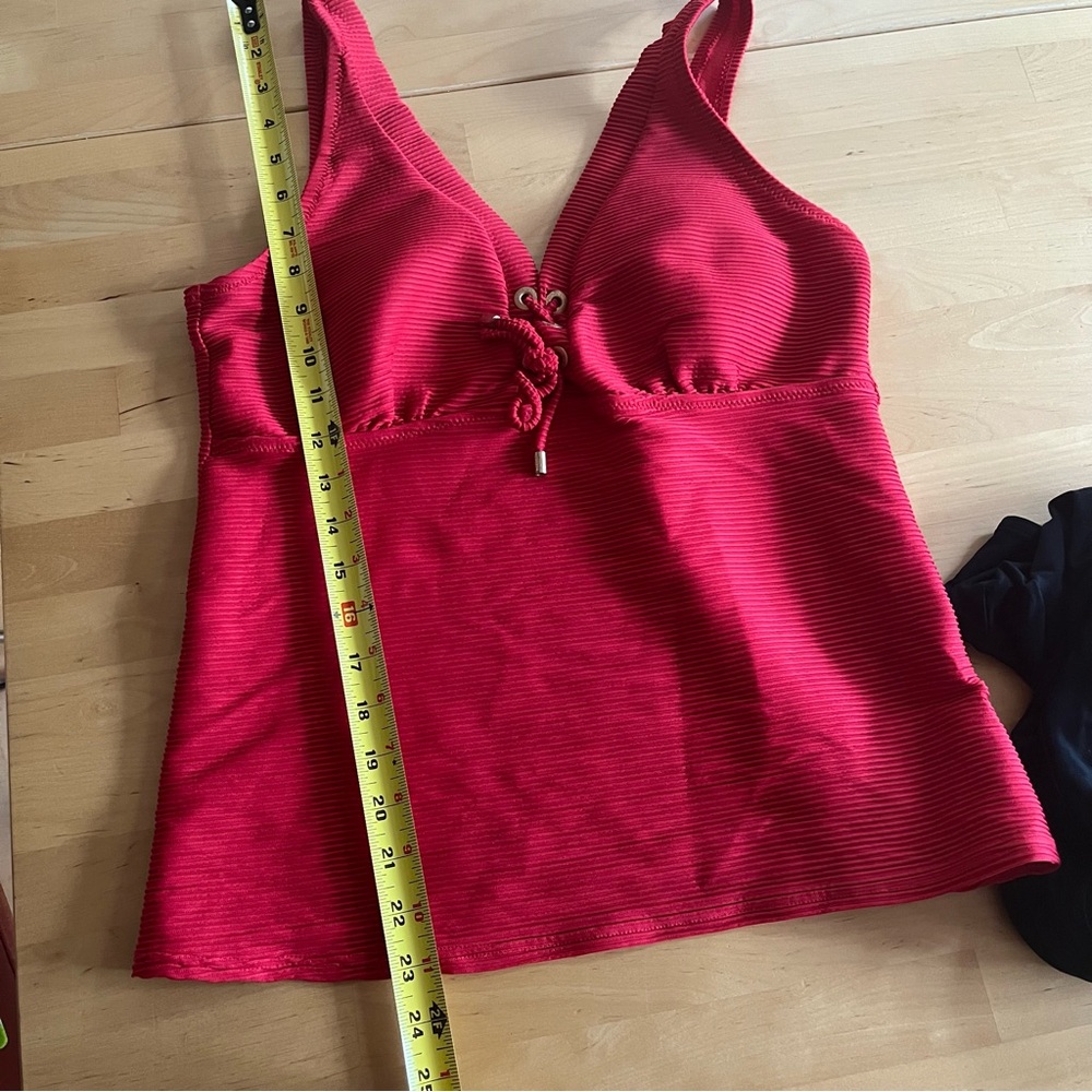 Lands End Red and Black Tankini Swimsuit Set Two Piece High Waist Coverage 10/12 - Picture 9 of 11